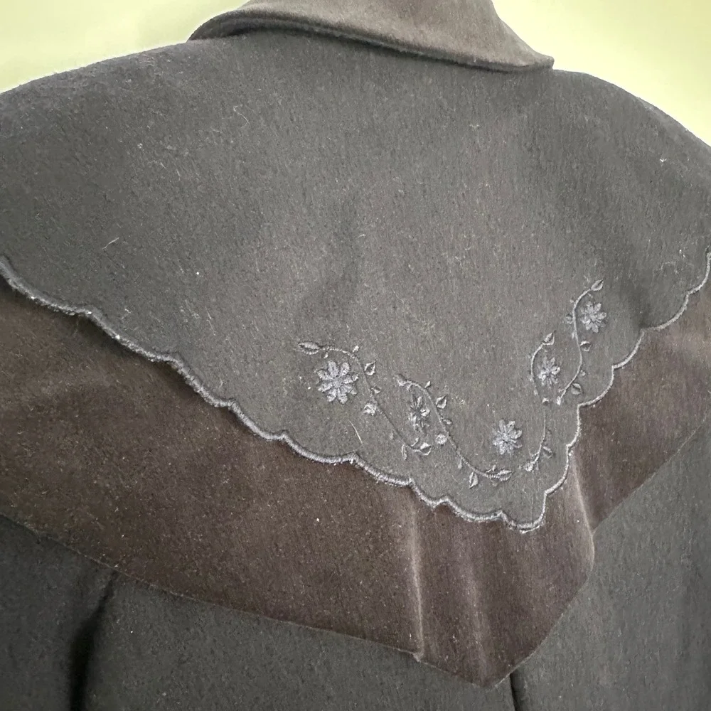 Rothschild Coat Set Girls 3T Navy Blue Vintage Wool Velvet Cape Hat Embroidery - Picture 6 of 15